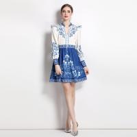 Chiffon Waist-controlled & Soft & High Waist One-piece Dress printed Solid blue PC