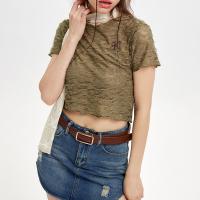 Polyester Women Short Sleeve T-Shirts midriff-baring embroidered letter PC