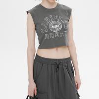 Spandex & Cotton Women Sleeveless T-shirt midriff-baring printed letter PC