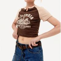 Spandex & Polyester & Cotton Women Short Sleeve T-Shirts midriff-baring & contrast color printed letter PC
