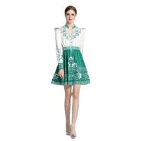 Chiffon Waist-controlled & High Waist One-piece Dress & breathable printed Solid green PC