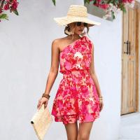 Polyester shoulder slope & Slim One-piece Dress printed floral PC