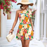 Polyester shoulder slope & Slim One-piece Dress printed floral PC