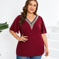 Cotton Plus Size Women Short Sleeve T-Shirts & sweat absorption & loose & breathable Solid red PC