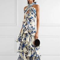 Polyester Slim & Plus Size One-piece Dress printed Plant blue PC