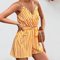 Polyester Women Romper slimming printed striped PC