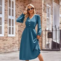 Polyester Slim Autumn and Winter Dress mid-long style Solid PC