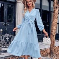 Polyester Slim & A-line Autumn and Winter Dress mid-long style Solid PC
