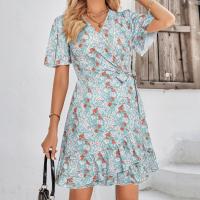 Polyester Slim One-piece Dress printed shivering PC