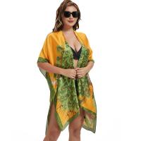 Polyester Swimming Cover Ups Ultra-Thin & sun protection & loose printed peacock feather pattern yellow PC
