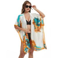 Polyester Swimming Cover Ups Ultra-Thin & sun protection & loose printed leaf pattern white PC
