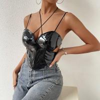 PU Leather & Polyester Camisole & skinny & hollow black PC