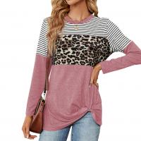 Polyester Soft Women Long Sleeve T-shirt & loose & breathable printed leopard PC