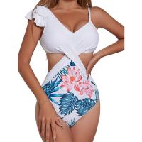Spandex & Polyester One-piece Swimsuit backless printed white PC