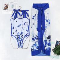 Polyester One-piece Swimsuit & two piece & padded printed floral blue Set