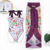 Polyester One-piece Swimsuit & two piece & padded printed floral purple Set