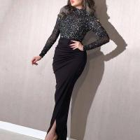 Polyester Waist-controlled & Slim & front slit Long Evening Dress Solid PC