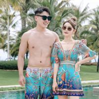 Polyester Couple Swimming Wear  printed shivering PC