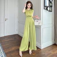 Polyester Slim & High Waist Long Jumpsuit patchwork Others green PC