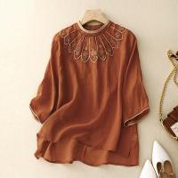 Cotton Linen Women Long Sleeve Blouses & loose embroidered shivering PC