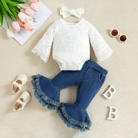 Cotton Slim Girl Clothes Set & three piece Crawling Baby Suit & Hair Band & Pants patchwork Others two different colored Set