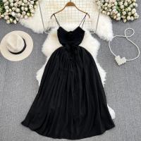 Polyester Waist-controlled Slip Dress slimming Solid black PC