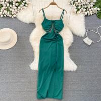 Polyester Waist-controlled & front slit Slip Dress Solid PC