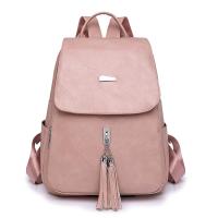 PU Leather Concise & Easy Matching Backpack with hanging ornament & large capacity & soft surface Solid PC