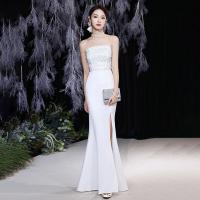 Polyethylene fiber-Ethylene Long Evening Dress side slit & tube patchwork Solid white PC
