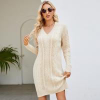 Acrylic Slim Sexy Package Hip Dresses knitted Solid PC