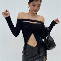 Polyester Women Long Sleeve Blouses & hollow & tube & skinny style black PC