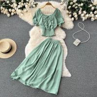 Polyester High Waist Two-Piece Dress Set two piece Solid : Set