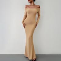 Polyester One-piece Dress slimming & off shoulder & skinny style Solid PC