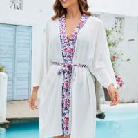 Cotton Swimming Cover Ups sun protection & loose patchwork white : PC