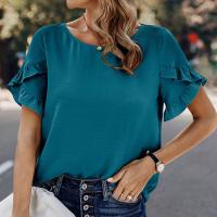 Polyester Women Short Sleeve Blouses slimming Solid PC