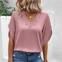 Polyester lace Women Short Sleeve T-Shirts & loose & breathable Solid PC