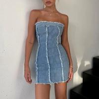 Polyester Slim Jeans Dress & tube patchwork Solid PC