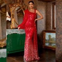 Sequin & Polyester Slim & floor-length Long Evening Dress & One Shoulder red PC
