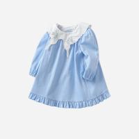 Cotton Girl One-piece Dress patchwork Solid blue PC