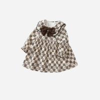Cotton Girl One-piece Dress printed plaid brown PC