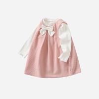 Cotton Girl Two-Piece Dress Set skirt & top patchwork Solid pink Set