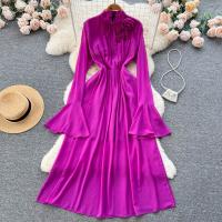 Mixed Fabric Waist-controlled & long style One-piece Dress slimming Solid : PC