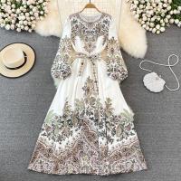 Mixed Fabric Waist-controlled & long style One-piece Dress slimming printed : PC
