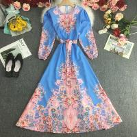 Jute Waist-controlled One-piece Dress large hem design & slimming printed floral : PC