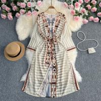 Polyester Waist-controlled & Slim Women Long Cardigan sun protection printed striped : PC