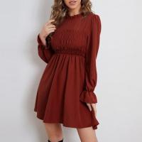 Polyester High Waist One-piece Dress Solid wine red PC