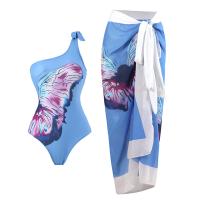 Spandex & Polyester One-piece Swimsuit  & padded printed butterfly pattern blue PC