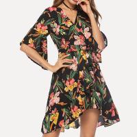 Polyester One-piece Dress deep V printed PC