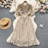 Mixed Fabric Waist-controlled & Soft One-piece Dress double layer & breathable printed shivering : PC