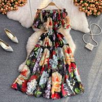 Spandex One-piece Dress slimming & off shoulder patchwork floral PC